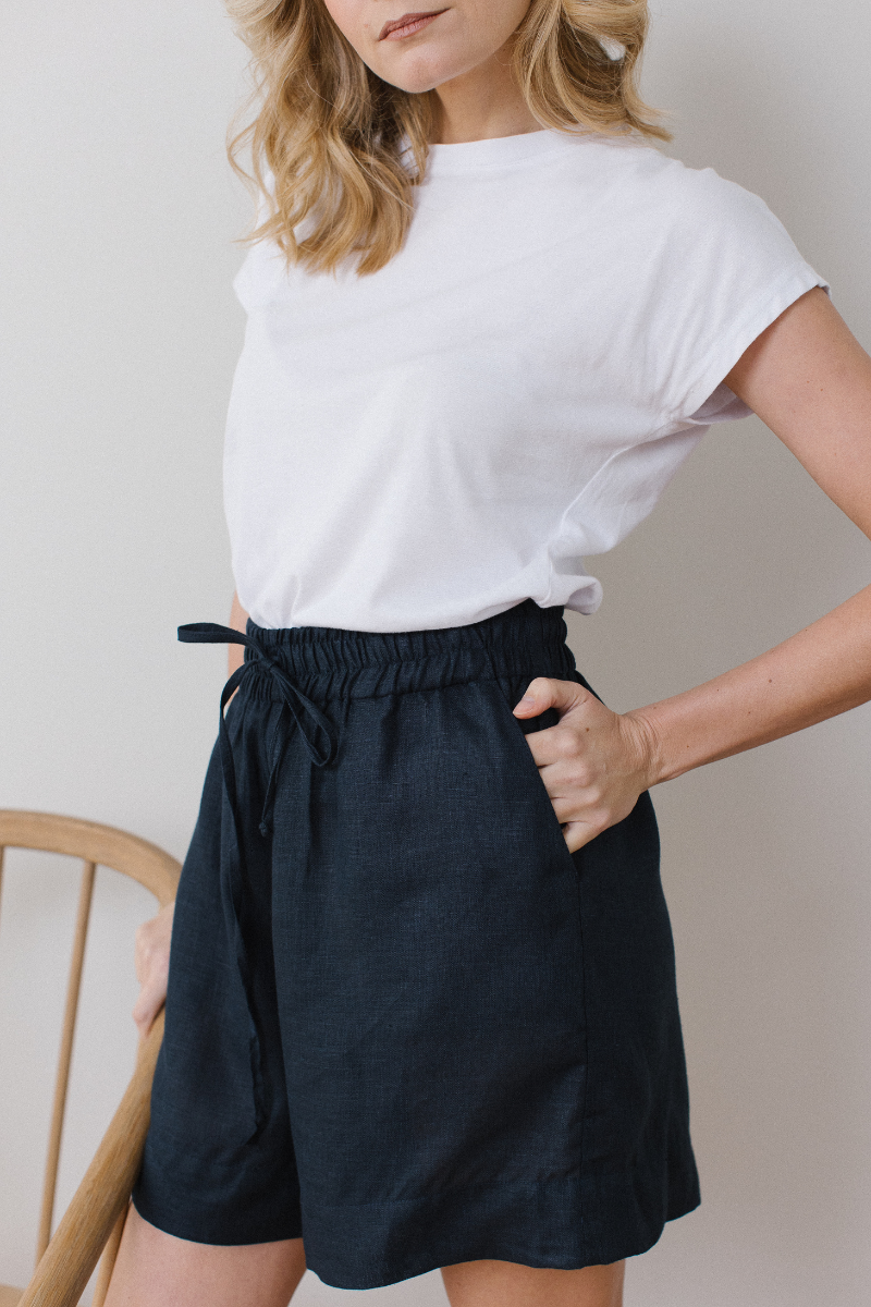 Linens Short With Drawstring Linen Shorts with Drawstring | Navy – Strength & Honour Shop